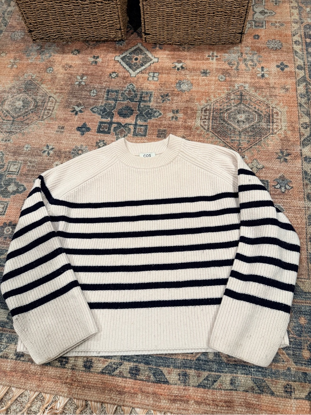 COS Cream Crewneck Sweater with Black Stripes